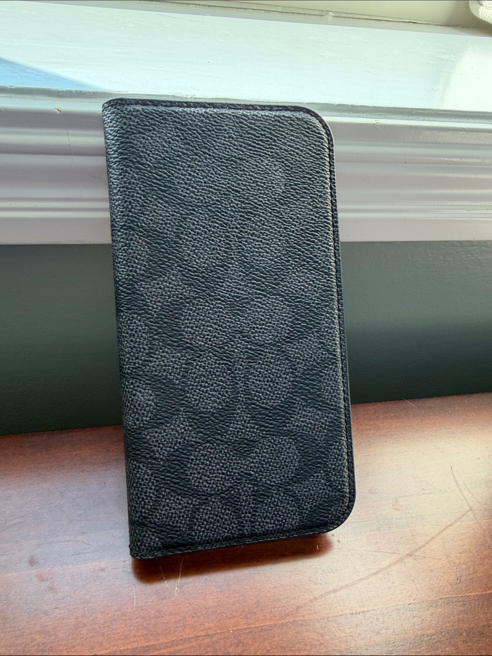 Coach iPhone 16 Pro Max Black Leather Wallet Phone Case